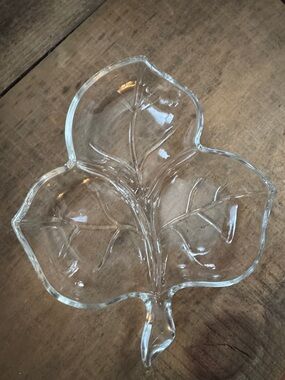 Clear Glass Leaf Shaped Serving Dish